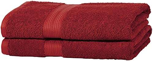 [Prime]Amazon Basics Handtuch-Set, ausbleichsicher, 2 Badetücher, rot, 100 Prozent Baumwolle 500g/m²