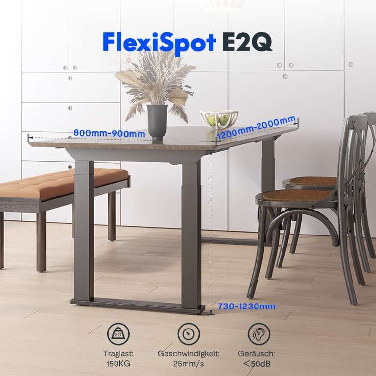 [Flexispot] Doppelmotor Elektrisches Tischgestell E2Q mit 4 Beinen (mit Memory-Funktion, Traglast bis 150kg, Kabelnetz, 5 Jahre Garantie)