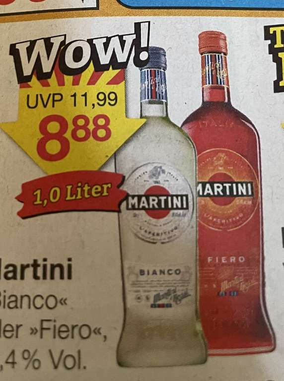 Martini Bianco oder Fiero ( 1 Liter) für 8,88 Euro bei Jawoll