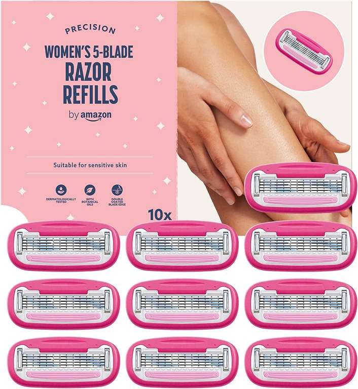 by Amazon für Damen, 5-Klingen-Rasierer in rosa + 10 Nachfüllpackungen (Prime)