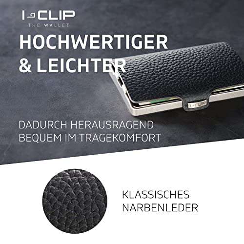 I-CLIP Original Mini Wallet mit Geldklammer - Slim Wallet - Leder Geldbörse - Premium Portemonnaie - Kartenetui - Pure Schwarz - PRIME