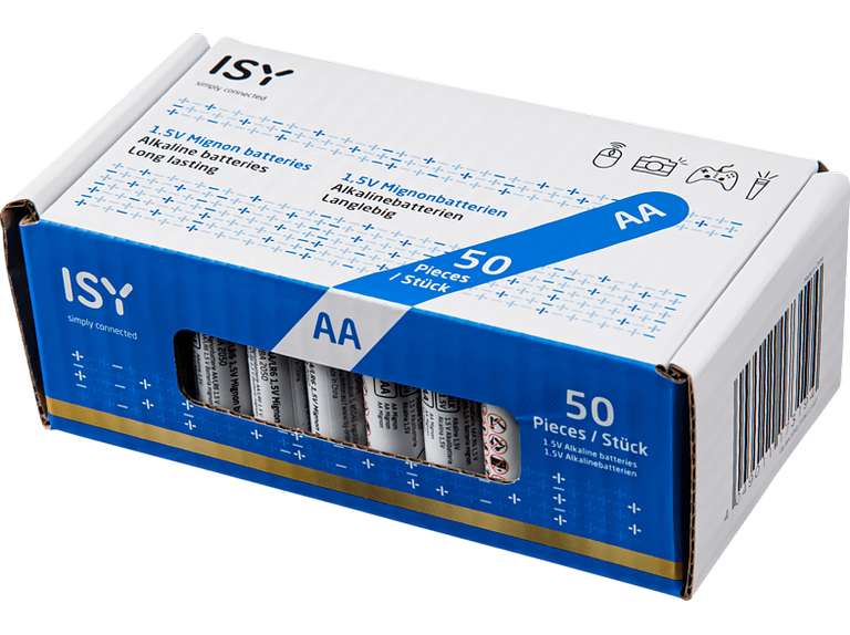 [MediaMarkt/Saturn] ISY IBA-2050 AA Batterie, 1.5 Volt 50 Stück / ISY IBA-1050 AAA Batterie, 1.5 Volt 50 Stück
