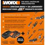 Worx-Aktionsgerät kaufen und 2Ah Akku + Ladegerät gratis erhalten! - Worx PowerShare 20V Maschinenpaket (Sammeldeal)