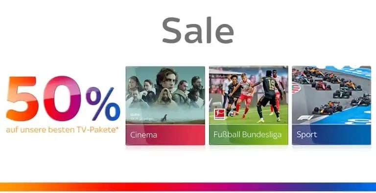 Sky Q: 50% Rabatt auf die Pakete Bundesliga, Cinema und Sport.