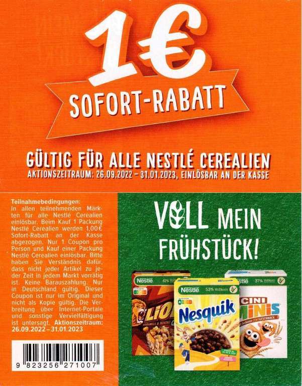 Nestlé Cerealien versch. Sorten für 1,22 € (Angebot + Coupon) [HIT]