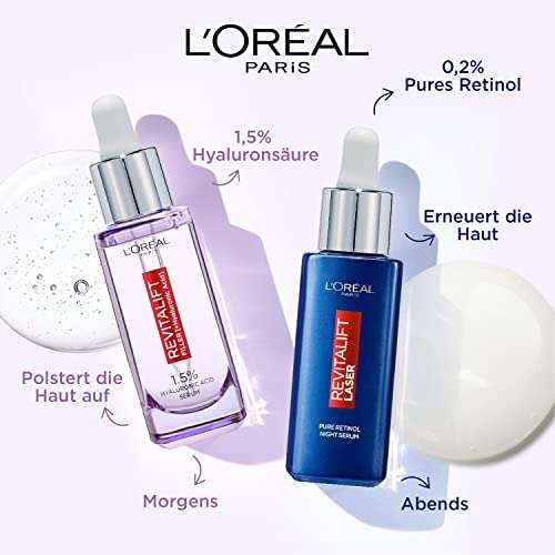 [Ladealz] L'Oréal Paris Hyaluron Serum, Anti-Aging Gesichtspflege, Mit 1,5% purer Hyaluronsäure und Vitamin C, Anti-Falten Serum