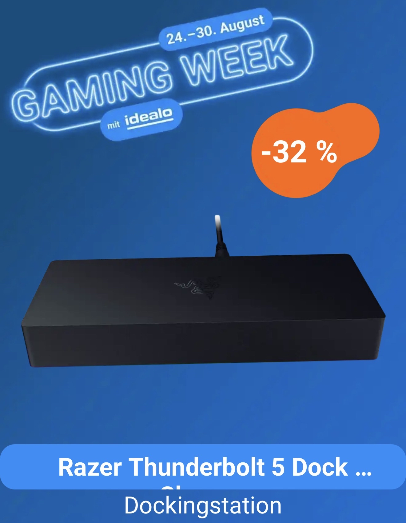 Cyberport: Razer Thunderbolt 5 Dock Chroma für 249 € – ca. 23–26 % unter Marktpreis