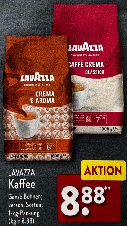 [Aldi Nord] Lavazza Kaffee versch. Sorten 1kg ganze Bohne für 8.88€ | gültig ab dem 13.11.2023