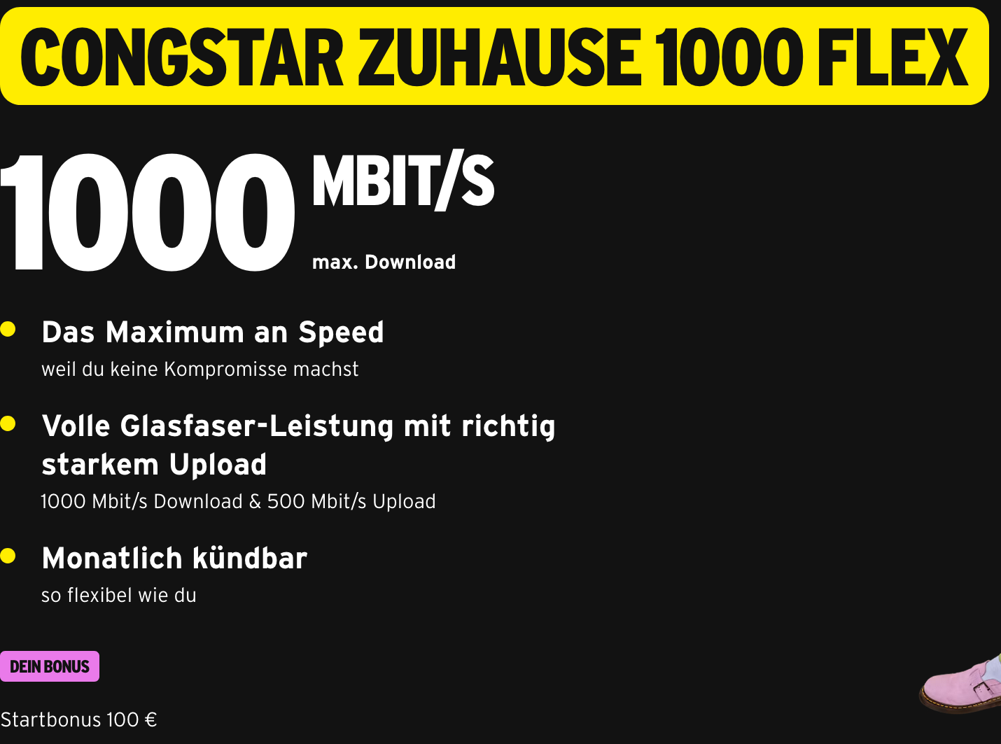 Congstar Glasfaser 1000 (1000Mbit/s download/500Mbit/s Upload) für 15€/Monat bei 2 Monaten Laufzeit