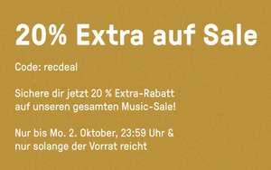 HHV bietet bis zum 02.10. 20 % Extra Rabatt auf alle Musikartikel im Sale