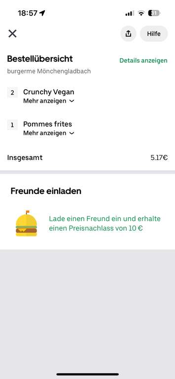 [KwK] NEUKUNDEN, Uber Eats - Burger Me