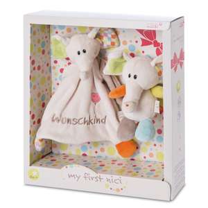NICI Geschenkset für Babys & Kleinkinder–Schmusetuch & Schmusetier Elefant Dundi 18cm Wunschkind in toller Geschenkbox (Otto Flat)