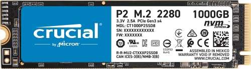 Crucial P2 1TB Internes SSD bis zu 2400MB/s 3D NAND, NVMe, PCIe, M.2 (CT1000P2SSD8)