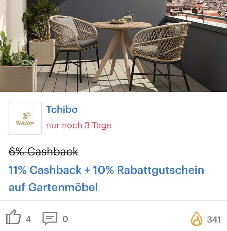 [Shoop/Tchibo] 11% Cashback + 10% Rabattgutschein auf Gartenmöbel