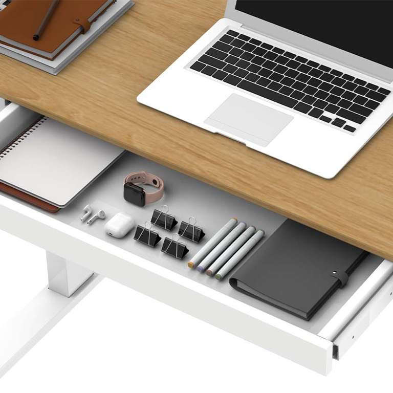 Loctek ET119W-C höhenverstellbarer Schreibtisch (120x60cm Platte, 72-122cm Höhe, 4 Speicherstufen, bis 45kg, USB-Dock, Schublade)