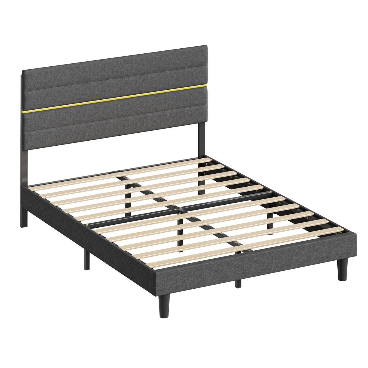 JOYFURNOS - Bettgestell | geeignet für eine 140 x 200 cm Matratze | verstellbares gepolstertes Kopfteil | Ikl. Lattenrost | Grau