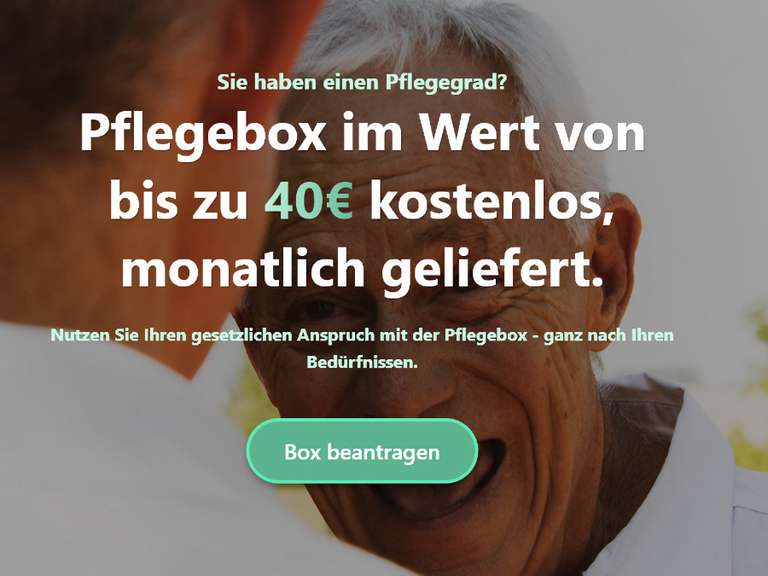 [questler] 15€ Cashback (+ 5€ für die Registrierung) für GRATIS Pflegebox im Wert von bis zu 40€ (mit Pflegegrad - bitte Dealtext lesen)