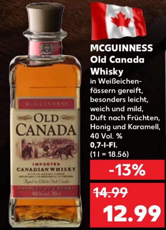 [Kaufland] McGuinness Old Canada Whisky 40% 0,7 Liter für 12,99€ bis Mittwoch 19.04.2023