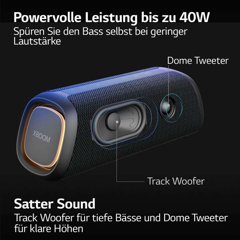 LG XBOOM Go DXG7 Bluetooth-Lautsprecher (Multicolor Party Beleuchtung, Sprachsteueruung Siri/Alexa, IP67 Wasser&Staub, USB-C) | OttoUP+
