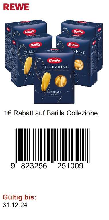 [REWE] Barilla Pasta Collezione für 69 Cent mit Coupon