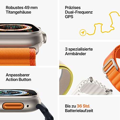 [Amazon.de] Apple Watch Ultra (GPS + Cellular, 49mm) Smartwatch - Titangehäuse, Alpine Loop Polarstern - in Small