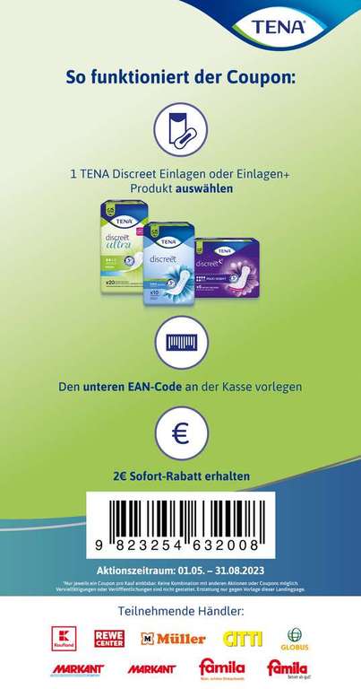 [Kaufland] TENA Discreet Einlagen versch. Sorten & Inhalte für 0,99 € (Angebot + Coupon) - bundesweit