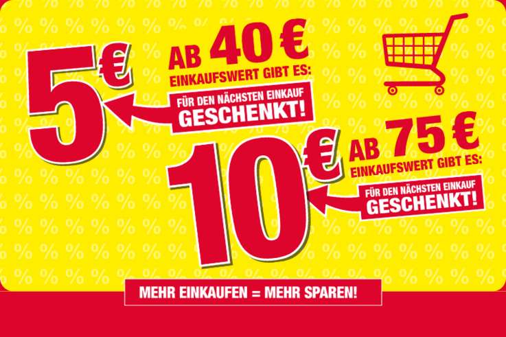 [Woolworth] Couponaktion: Ab 40 € - 5 € / Ab 75 € - 10 € Filial-Gutschein für den nächsten Einkauf erhalten