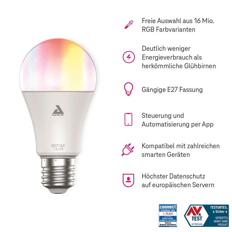 Sixpack Telekom SmartHome LED-Lampe E27 farbig (~ FRITZ!DECT 500)