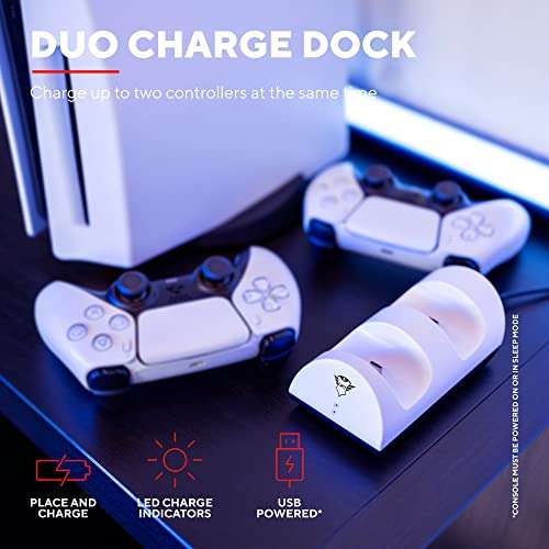 Trust Gaming GXT 254 PS5 Controller Ladegerät, Zweifach-Ladedock, Ladeständer für Playstation 5 DualSense, USB-Betrieb, Ladestation Dock