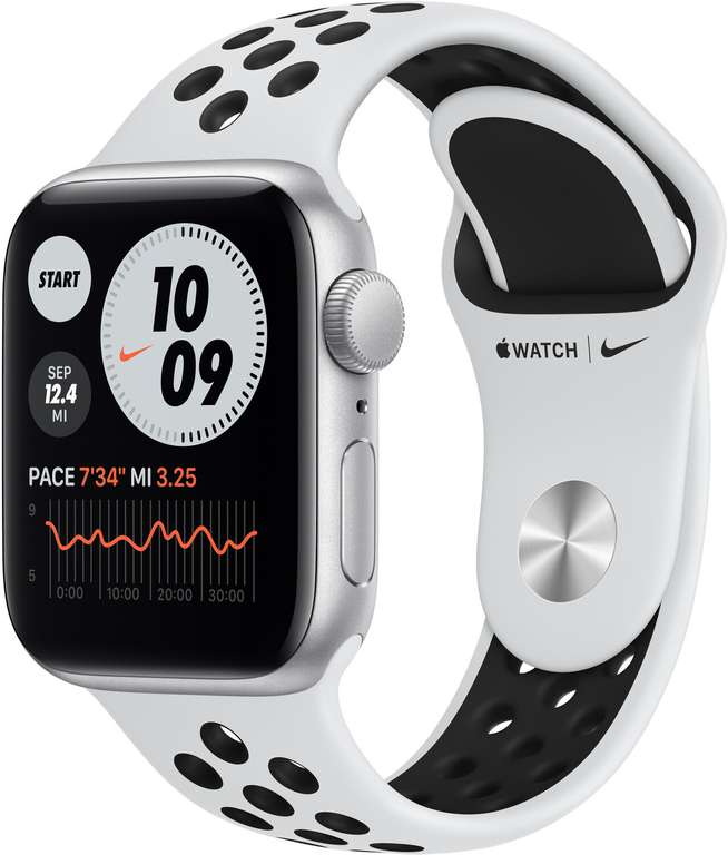 Apple Watch Nike SE (GPS) (1st Gen.) silber mit Sportarmband Pure Platinum/schwarz, 40mm
