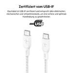 3m Belkin USB-C/USB-C-Kabel, 100 W Power Delivery USB-IF-zertifiziertes 2.0-Ladekabel mit doppelt geflochtenem Nylonmantel Weiß & Schwarz