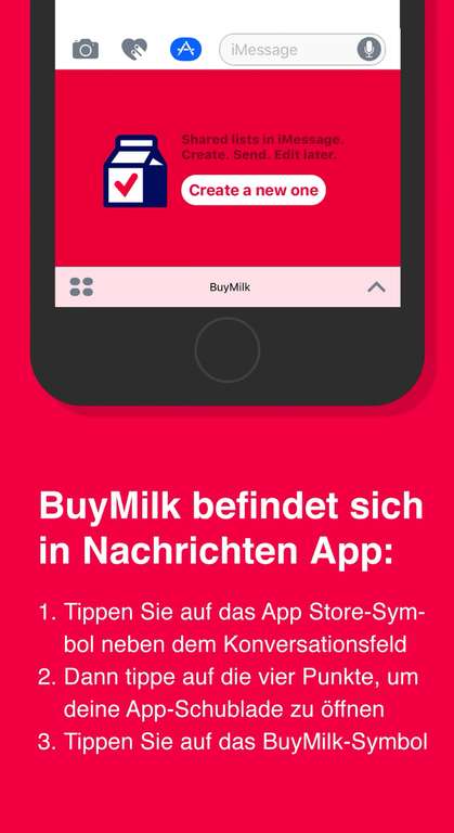 [iOS AppStore] BuyMilk: Listen in iMessage (teilen und gleichzeitiges Bearbeiten von Einkaufslisten in Echtzeit)