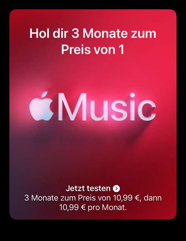 [ggf. personalisiert] 3 Monate Apple Music für 10,99€ (Altkunden)