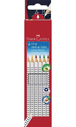 Faber-Castell 113210 - Farbstifte GRIP für Heft + Tafel, 6er Etui, Inhalt: weiß, gelb, rot, blau, grün und braun für 3€ (Prime)