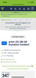 [Telefonica Netz] green LTE 280 GB für 24,99€ (monatlich kündbar)