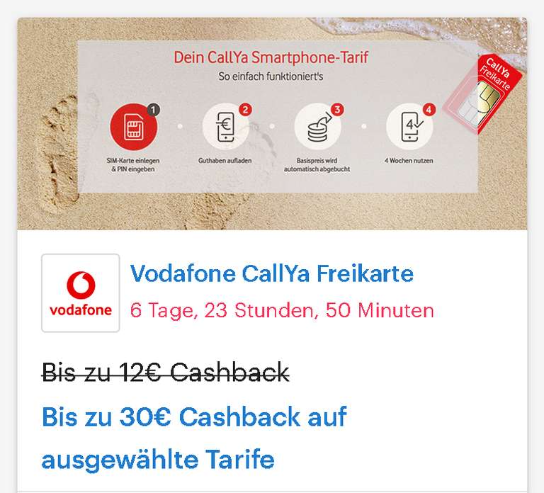 [Vodafone Freikarte + Shoop] Bis zu 30€ Cashback auf ausgewählte Tarife