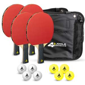 JOOLA Tischtennis-Set Family Quattro, Tischtennis-Set mit 4 QUATTRO Tischtennisschlägern, 10 Tischtennisbällen und Tragetasche [Prime]