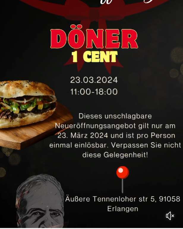 [Lokal Tennenloher Straße 5 91058 Erlangen] Döner für 1ct Neueröffnung 23.03.2024