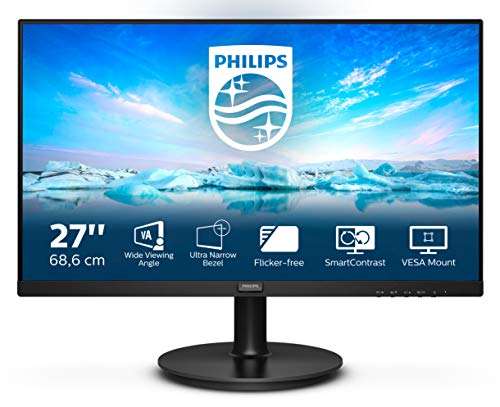 PHILIPS 271V8L - 27 Zoll Full HD Monitor, 75Hz, VA Panel, AdaptiveSync, 250 cd/m², VGA, HDMI, VESA für 89,99€ (Amazon)