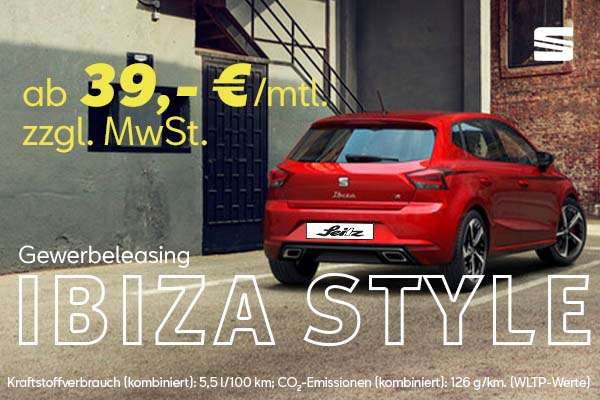 [Gewerbeleasing] SEAT Ibiza 1.0 TSI Style Edition (110 PS) für 39€ mtl., 95€ effektiv | 1350€ AZ | LF: 0,19 GF 0,45 | 24 Monate | 10.000 km