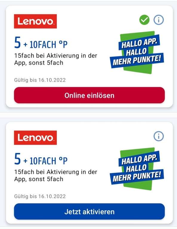 Lenovo 15Fach °P (7,5% Cashback) bis Heute den 16.10 in Payback aktivierbar