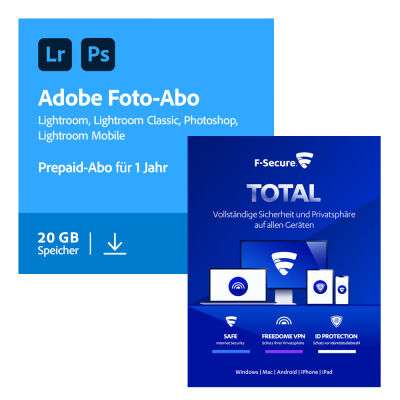 NBB: Adobe Creative Cloud Foto-Abo mit 20GB Cloudspeicher | Lightroom und Photoshop | 1 Jahreslizenz