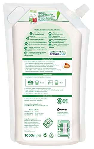 Frosch Mandelmilch Sensitiv-Weichspüler oder Sensitiv-Weichspüler Baumwollblüte, weiche Wäsche & Pflege 40 WL, 1000ml (Spar-Abo Prime)