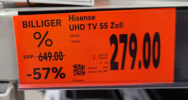[lokal] Hisense TV 55A6K 55", 4K, UHD @ Kaufland Fellbach Schmiden