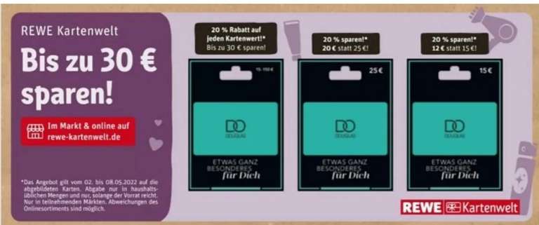 [REWE Markt+Kartenwelt] 20% Rabatt auf DOUGLAS Geschenkkarte Gutschein Gutscheinkarte + Payback-Punkte