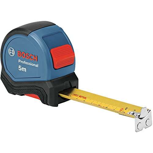 Bosch Professional Maßband 5 m (Einhandbedienung, Gürtelklemme, Magnethaken, 2 Stopp-Tasten, 27 mm Nylon-Stahlband) - Amazon Exklusiv, PRIME