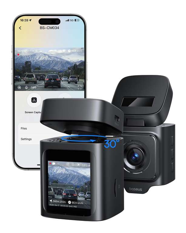 Baseus VD1 Dashcam Car Front With GPS Galileo WiFi, 170° Wide Angle WDR, Ultra Clear Night Vision, 24/7 Parking Monitoring, 3K Dash Camera Car With Solar Sync System