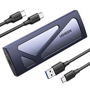 [Prime] Ugreen ‎‎90541 SSD-Gehäuse | für M.2 NVMe M/M&B Key | USB-C 3.2 Gen2x1 10Gbit/s | Aluminium & Silikon | mit Kühlkissen | werkzeuglos