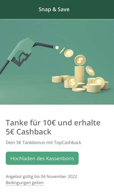 [TopCashback] 10 Euro tanken, 5 Euro Cashback (Neukunden)