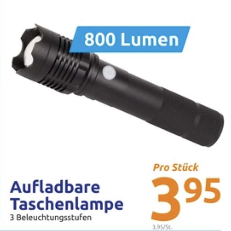 [ACTION] Kl. Taschenlampe (brennt mit bis zu 800 Lumen) inkl. 18650 Akku (aufladb. mit USB-C)